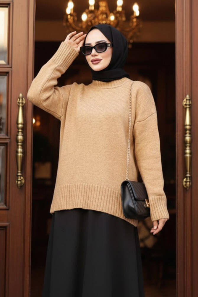 Bisküvi Tesettür Triko Kazak Tunik 55551BS - N.S NEVA STYLE