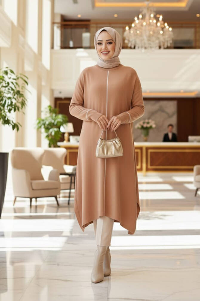 Bisküvi Tesettür Triko Panço Tunik 58651BS - N.S NEVA STYLE