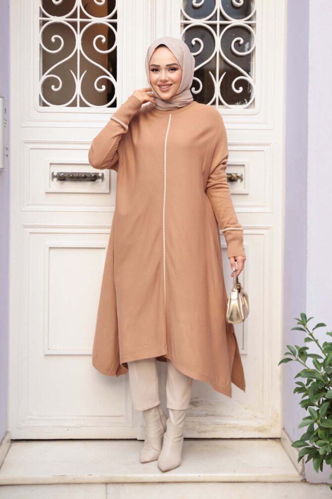 Bisküvi Tesettür Triko Panço Tunik 58651BS - 2