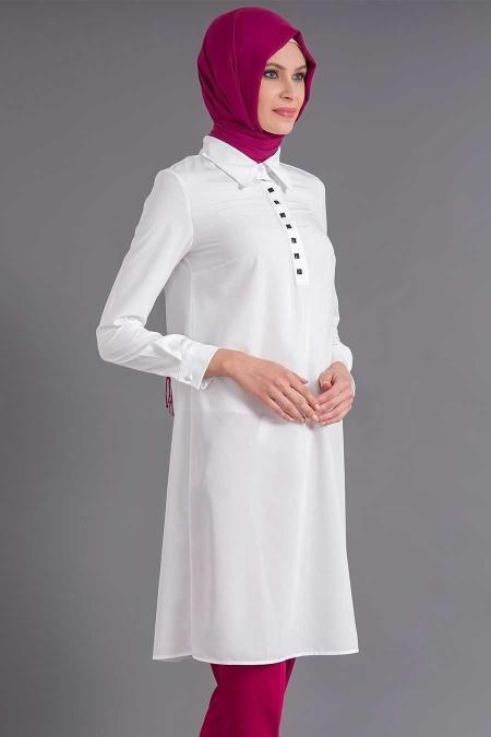 Bislife - Beyaz Tesettür Tunik 6079B - 2