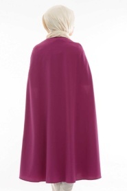 Bislife - Buttoned Plum Color Poncho - Thumbnail