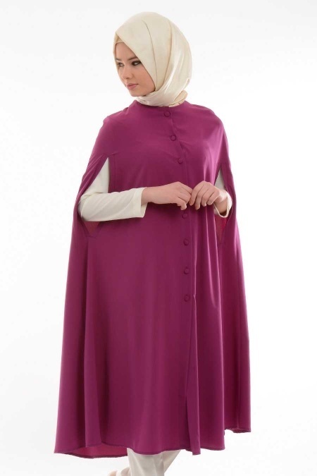 Bislife - Buttoned Plum Color Poncho