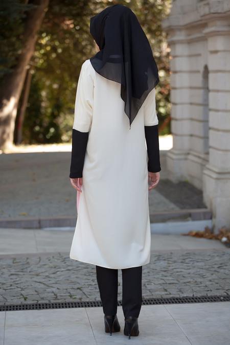 Bislife - Düğmeli Ekru / Pudra Tesettür Tunik 6080E - 3