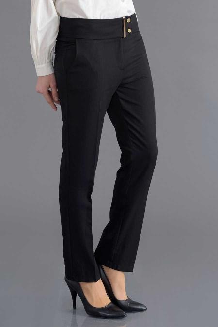 Bislife - Düğmeli Siyah Tesettür Pantolon 9006S - 2