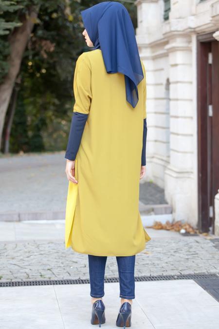 Bislife - Düğmeli Yeşil / Lacivert Tesettür Tunik 6080Y - 3