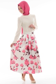 Bislife - Flower Patterned Skirt - Thumbnail