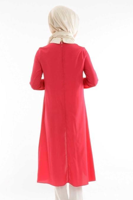 Bislife - Fuşya / Beyaz Tesettür Tunik 6094F - 3