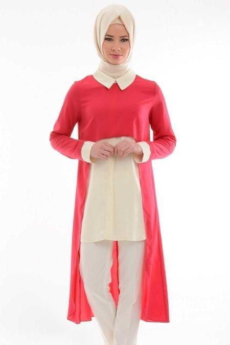 Bislife - Fuşya / Beyaz Tesettür Tunik 6094F - 2