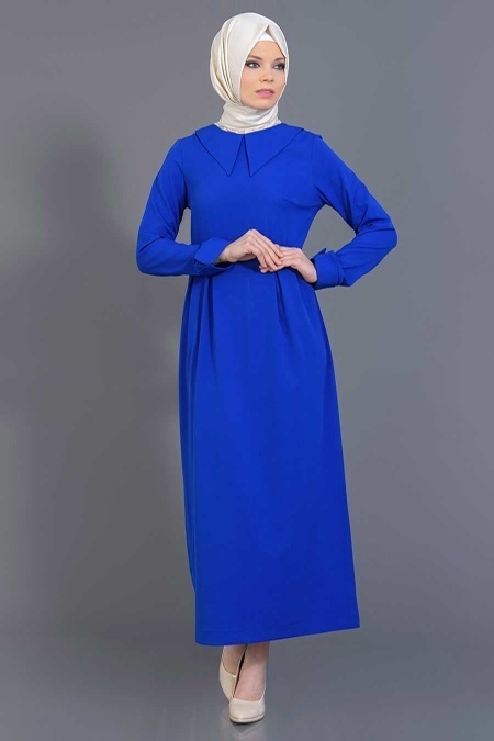 Bislife - Geniş Yakalı Mavi Elbise 7037SXs
