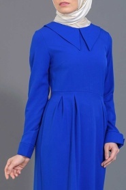 Bislife - Geniş Yakalı Mavi Elbise 7037SXs - Thumbnail