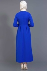 Bislife - Geniş Yakalı Mavi Elbise 7037SXs - Thumbnail
