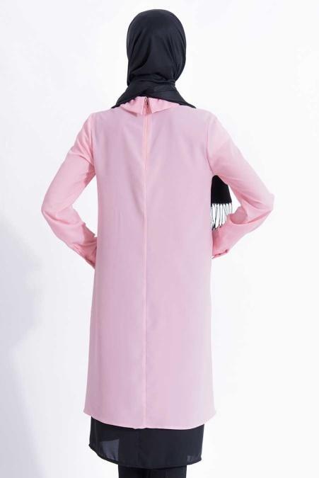 Bislife - Kolyeli Pembe Tesettür Tunik 6122P - 3