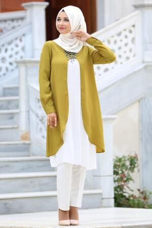 Bislife - Kolyeli Yeşil Tesettür Tunik 6122YY - 1