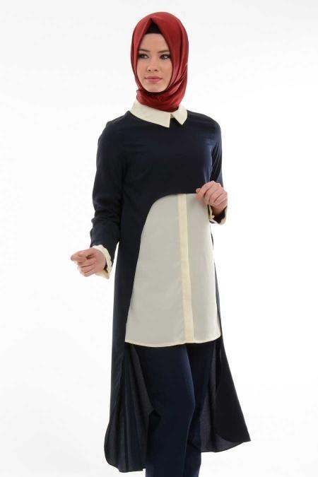 Bislife - Lacivert / Beyaz Tesettür Tunik 6094L - 2