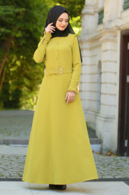 Bislife - Light Green Hijab Dress 7026AY - Thumbnail