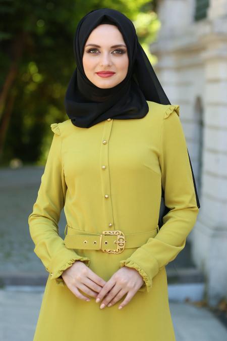Bislife - Light Green Hijab Dress 7026AY - 2