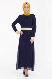 Bislife - Navy Blue Hijab Dress 7022L - Thumbnail