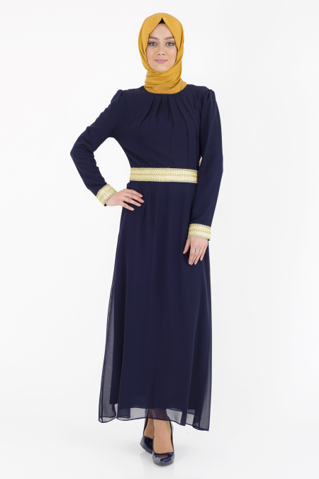 Bislife - Navy Blue Hijab Dress 7022L