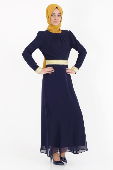 Bislife - Navy Blue Hijab Dress 7022L - 2