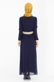 Bislife - Navy Blue Hijab Dress 7022L - Thumbnail