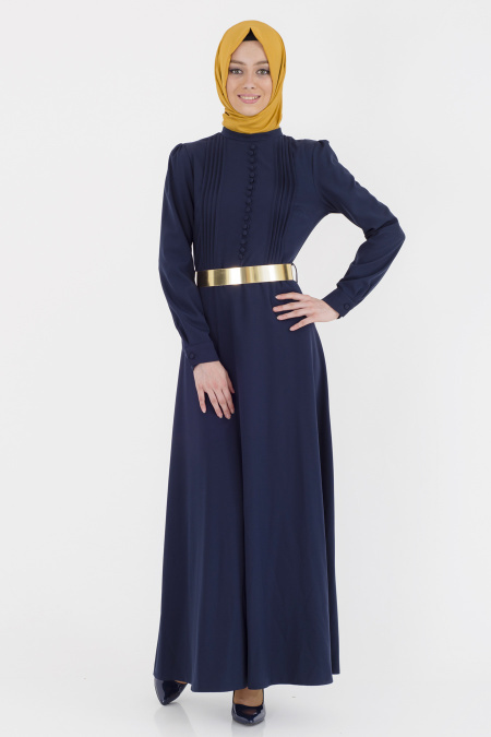 Bislife - Navy Blue Hijab Dress 7031L