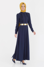 Bislife - Navy Blue Hijab Dress 7031L - Thumbnail
