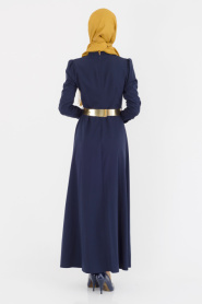 Bislife - Navy Blue Hijab Dress 7031L - Thumbnail