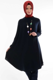 Bislife - Navy Blue Tunic with Necklace - Thumbnail