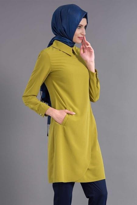 Bislife - Oil Green Hijab Tunic 6096YY - 2