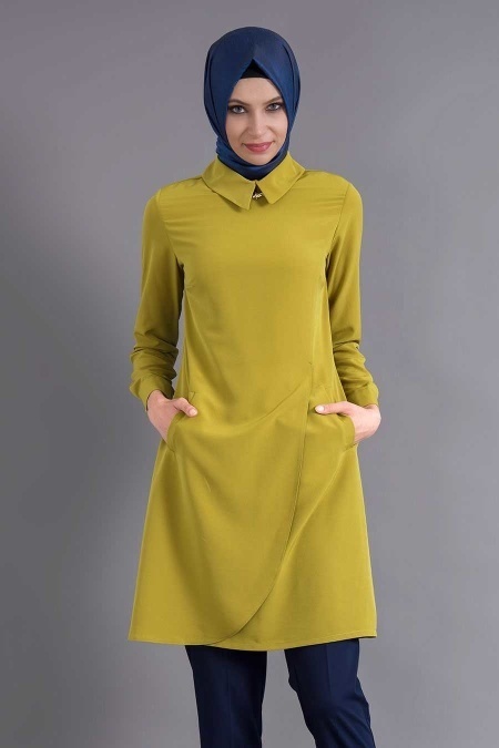 Bislife - Oil Green Hijab Tunic 6096YY