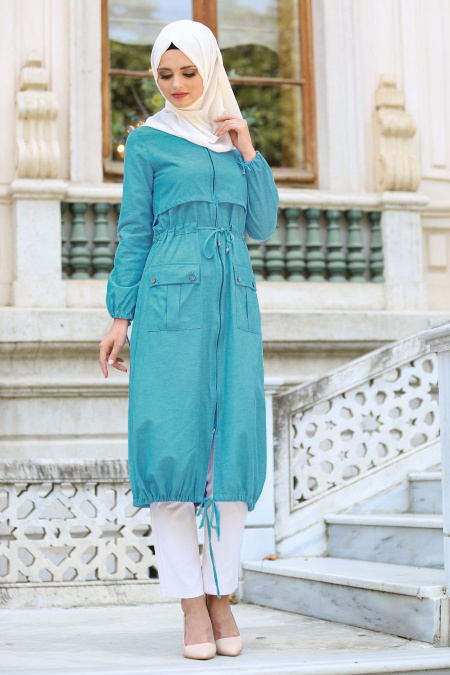 Bislife - Petrol Blue Hijab Coat 6159PM 