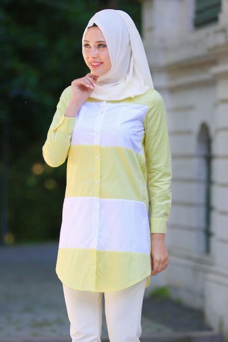 Bislife - Sarı / Beyaz Tesettür Gömlek 6131SR - 2