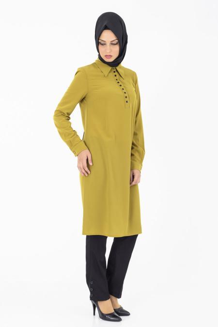 Bislife - Yağ Yeşili Tesettür Tunik 6079YY - 2