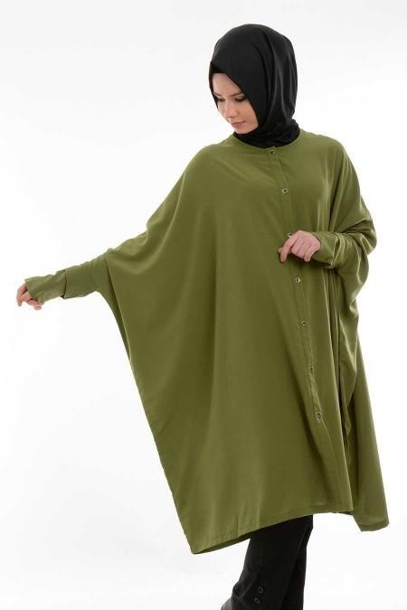 Bislife - Yarasa Kol Yeşil Tesettür Tunik 6101Y - 2