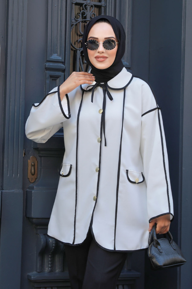 Biyeli Beyaz Tesettür Kap 12162B - 3