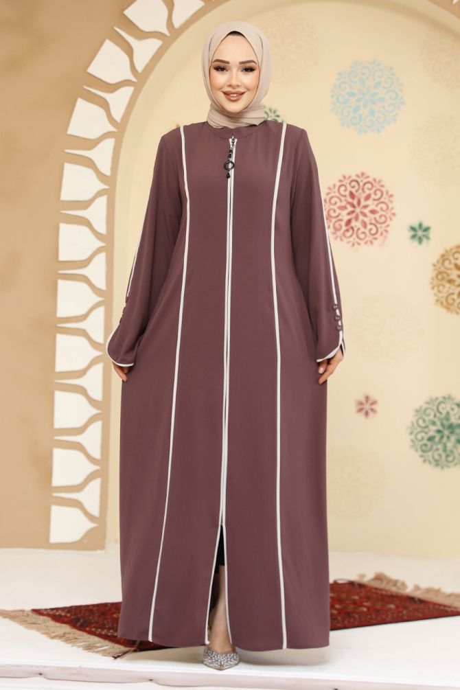 Biyeli Gül Kurusu Tesettür Abaya 45300GK - 3