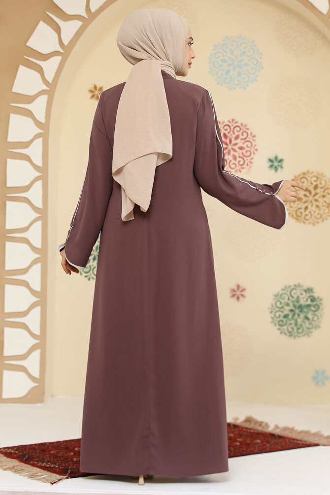 Biyeli Gül Kurusu Tesettür Abaya 45300GK - 4
