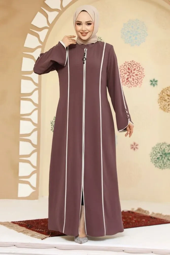 Biyeli Gül Kurusu Tesettür Abaya 45300GK - 1