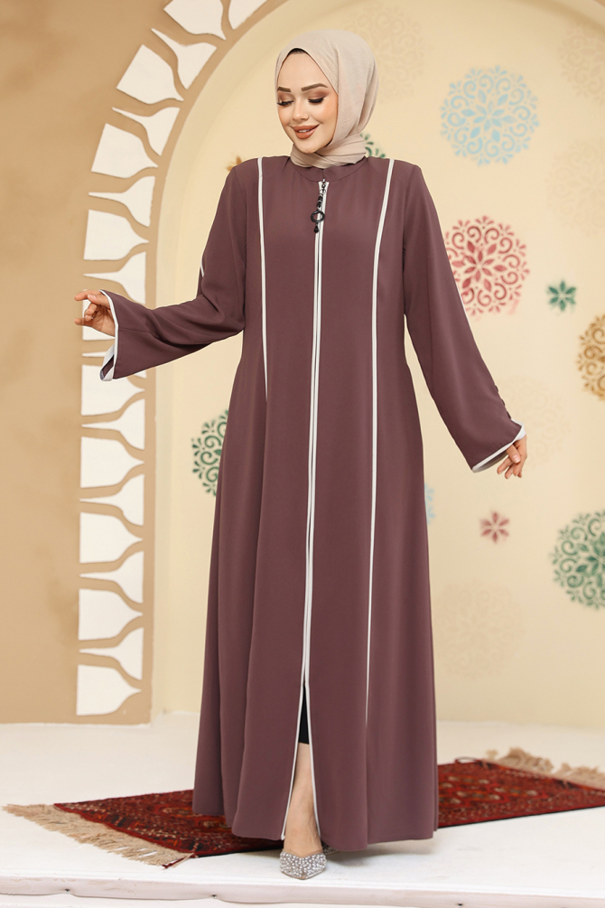 Biyeli Gül Kurusu Tesettür Abaya 45300GK - 2