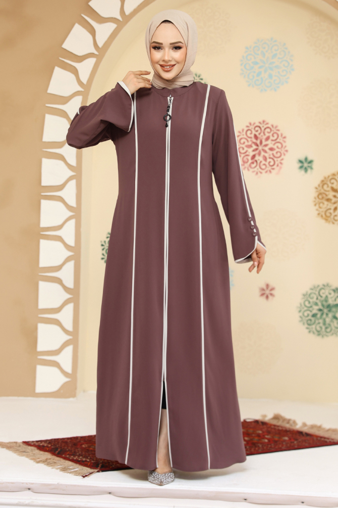 Biyeli Gül Kurusu Tesettür Abaya 45300GK - 1