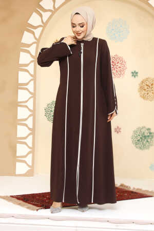 Biyeli Kahverengi Tesettür Abaya 45300KH - 1