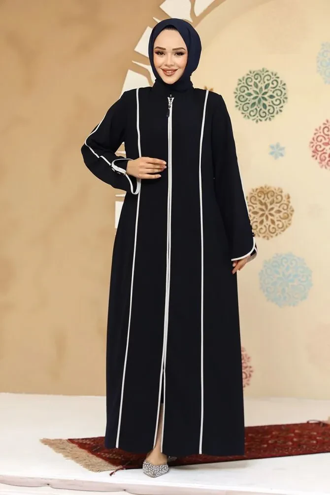 Biyeli Lacivert Tesettür Abaya 45300L - 1