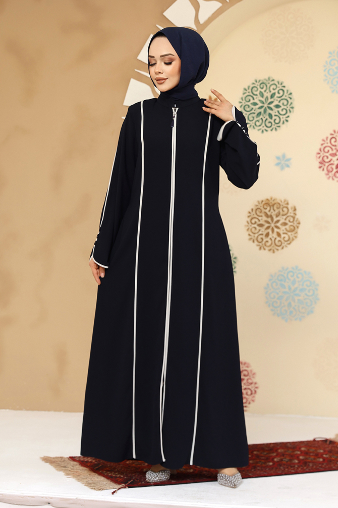 Biyeli Lacivert Tesettür Abaya 45300L - 2