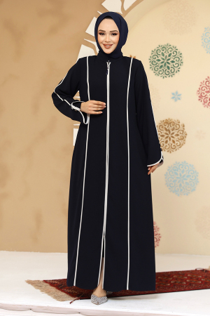 Biyeli Lacivert Tesettür Abaya 45300L - 1