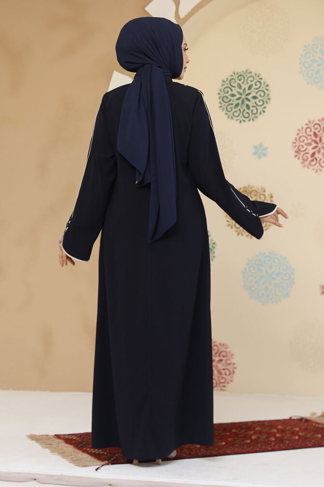 Biyeli Lacivert Tesettür Abaya 45300L - 3