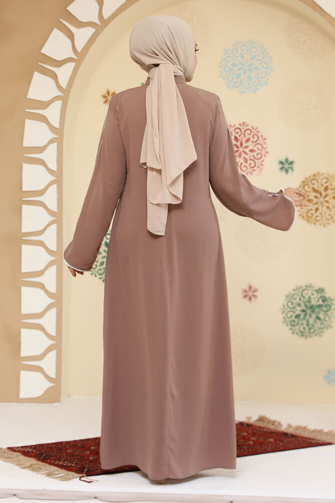 Biyeli Pudra Tesettür Abaya 45300PD - 3