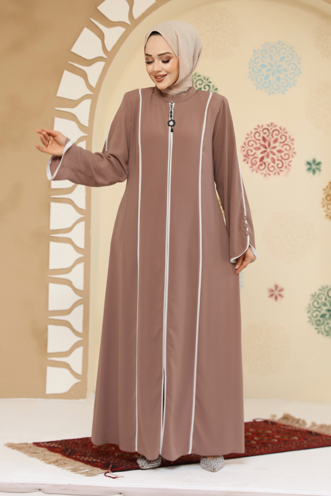 Biyeli Pudra Tesettür Abaya 45300PD - 1