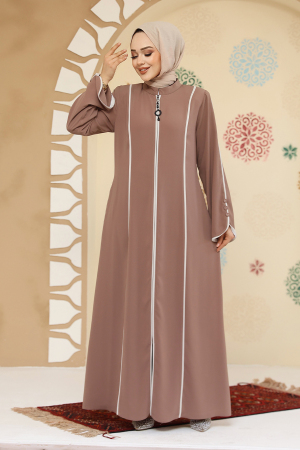 Biyeli Pudra Tesettür Abaya 45300PD - 2