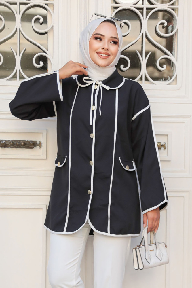 Biyeli Siyah Tesettür Kap 12162S - NEVA STYLE