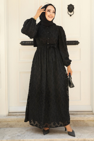 Black Chiffon Long Dress 14012S - 2